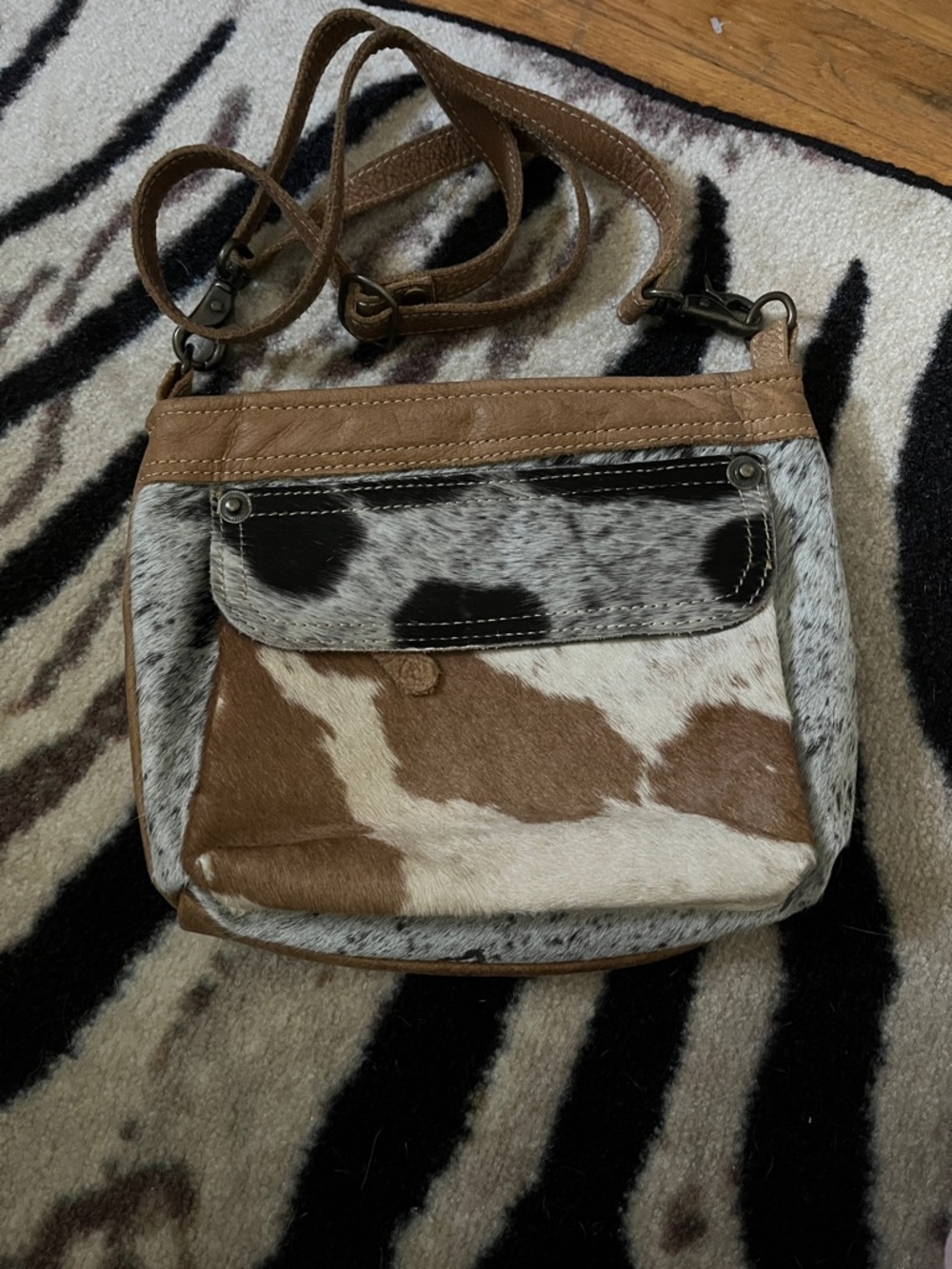 Myra Bag Cowhide Crossbody in Brown, White, Black